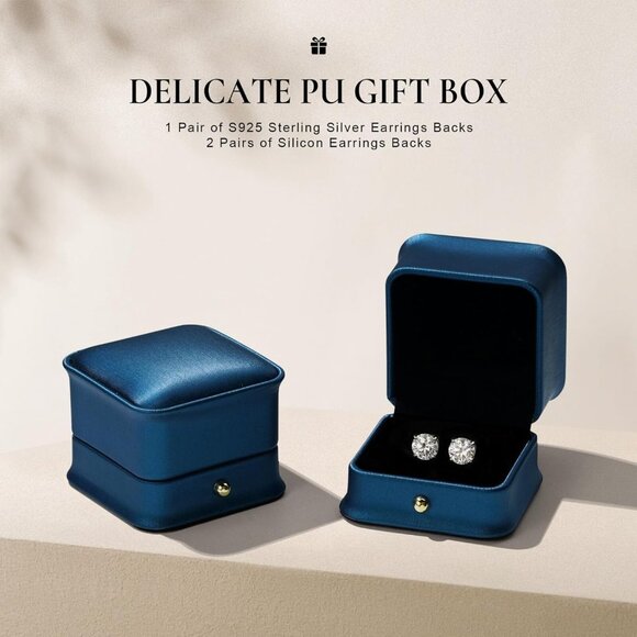 Women's Moissanite Screw Back Earrings Silver Round Moissanite - Picture 5 of 6